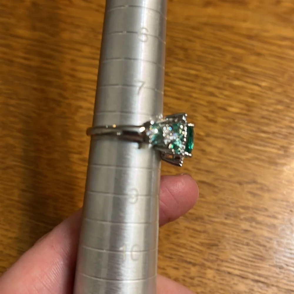 Blueish Green Stone Sterling Silver Ring ~ Size 8
